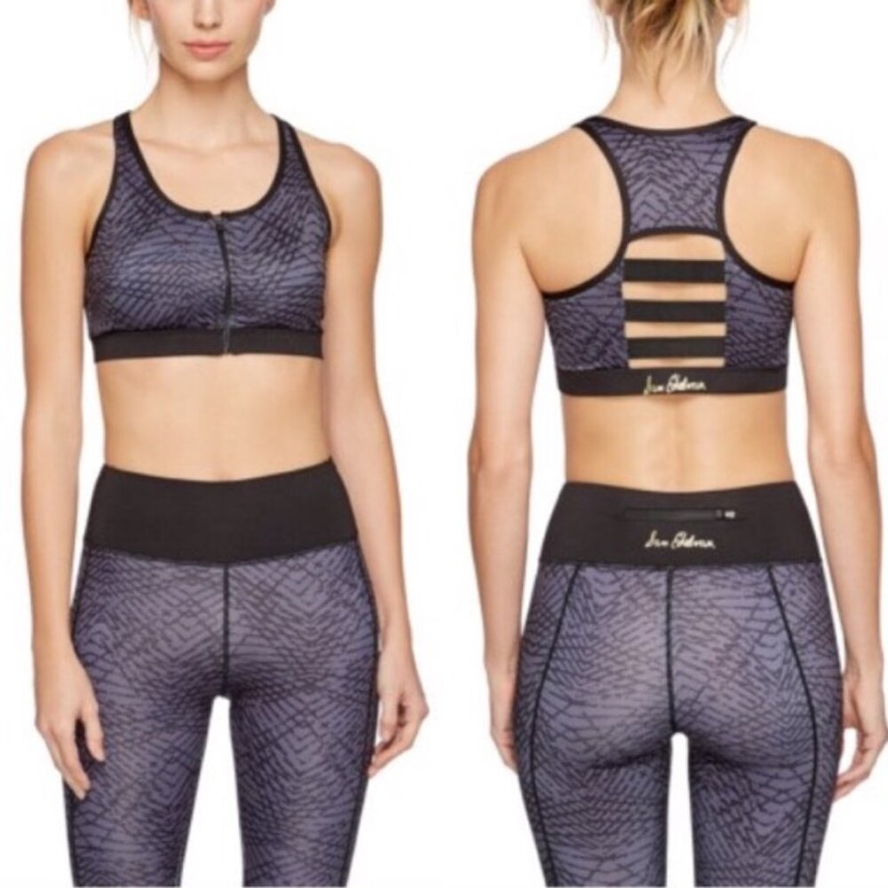 Sam Edelman | Gray and Black Geo Print Zip Front Bra | Size Extra Small
